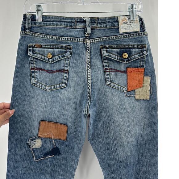 Vintage Pepe London patchwork distressed mid rise flare deans 90s size 30 - Picture 6 of 11